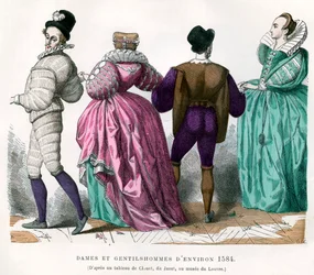 Dámy a pánové asi z let 1584, 1882-1884