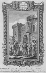 Lady Bruce, sestra Roberta Bruce, skotského krále, zavřená v kleci, c1787
