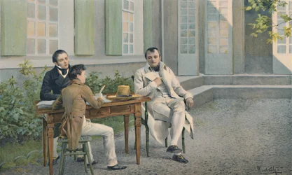 Las Casas a jeho syn píšící historii Napoleona pod jeho diktátem, c1815, 1896.