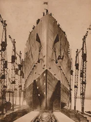 Start zaoceánské lodi Cunard "Queen Mary", 1934 1935.