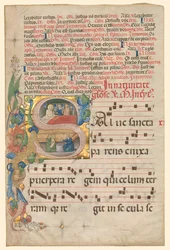 List z graduálu: Historická počáteční S[alve Sancta Parens]..., c. 1420-1450.