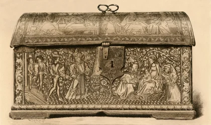 Kožená truhla s vyřezávaným zdobením, 15. století, 1903.
