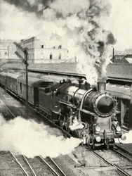 Odjezd z Budapešti. Rychlík odjíždí z hlavního nádraží, 1935-36.