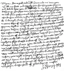 Dopis krále Jindřicha VIII. kardinálu Wolseymu („Můj dobrý kardinál“), v němž mu děkuje za jeho tvrdou práci, vyzývá ho, aby si udělal „zábavu a útěchu“, a posílá přátelské zprávy od své manželky, královny Kateřiny Aragonské, kolem roku 1518 ( pero a inkou
