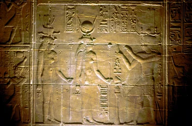Vápencový reliéf v chrámu Philae, starověký egyptský