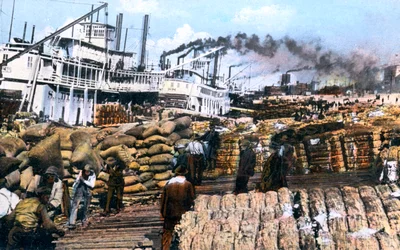 Nakládání bavlny na loď, Memphis, Tennessee, USA, 1900