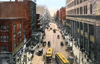 Při pohledu na východ podél Market Street od radnice, Philadelphia, Pennsylvania, USA, c1900