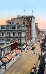 Při pohledu na sever podél Third Street, Portland, Oregon, USA, c1900
