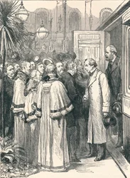 Lord Beaconsfield a Lord Salisbury na nádraží Charing Cross, 1896