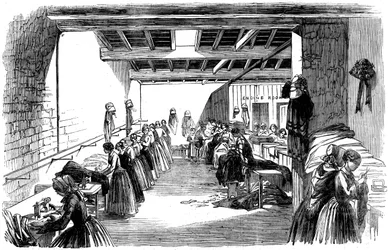 Strojovna v parní šicí továrně, 1854