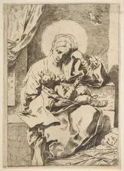 Madonna a dítě s ptákem, kopie v rubu podle Cantariniho, ca. 1635-1636 nebo později.