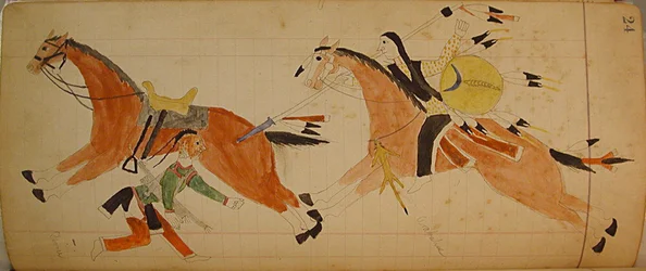 Maffet Ledger: Dva indiáni s koňmi, ca. 1874-81.