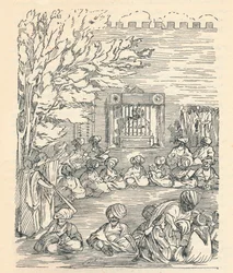 Major Denhan a jeho strana přijatá šejkem z Bornu, 1826, 1912