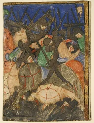 Rukopisný střih zobrazující scénu z Hebrejských písem, ... Život krále Davida, ca. 1400.