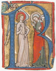 Iluminace rukopisu se Zvěstováním v iniciále R, z graduálu, ca. 1300.