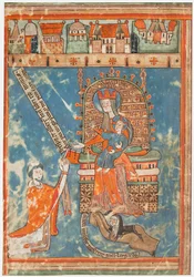 Rukopisný list s věnováním knihy Panně Marii, německy, ca. 1400.