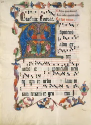 Rukopisný list s iniciálou A, z antifonáře, německy, ca. 1425-50.