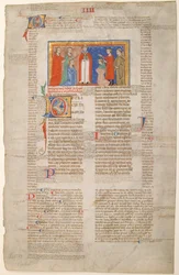 Rukopisný list se scénou manželství, z Decretals of Gregory IX, italsky, ca. 1300.