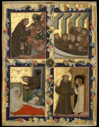 Rukopisný list s výjevy ze života svatého Františka z Assisi, ca. 1320-42.