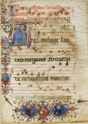 Rukopisný list s vizitací v iniciále A a kardinál Adam Easton..., ca. 1400.
