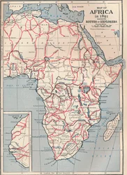 Mapa Afriky v roce 1891 ukazující cesty průzkumníků, 1906