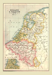 Mapa Holandska a Belgie, 1902.