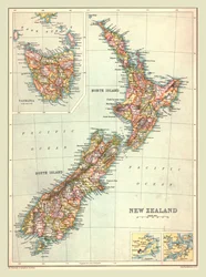 Mapa Nového Zélandu, 1902.