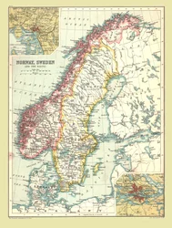 Mapa Norska a Švédska, 1902.