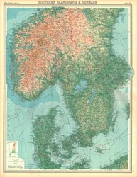 Mapa jižní Skandinávie a Dánska