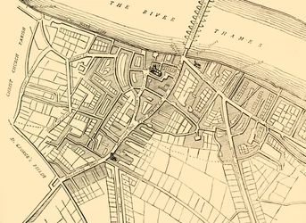 Mapa Southwarku, 1720, c1878.