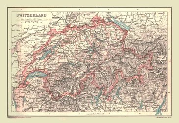 Mapa Švýcarska, 1902.