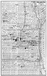 Mapa centrální Philadelphie, Pennsylvania, USA, c1930