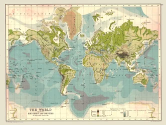 Mapa světa znázorňující výšky a hloubky, 1902