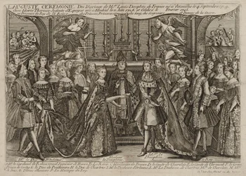Sňatek Ludvíka, francouzského dauphina s Marií Thérèse Raphaëlle, infantkou Španělska v roce 1745 ve Versailles, 1745
