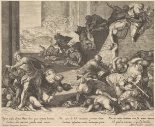 Masakr neviňátek, zmenšená a obrácená kopie podle Aegidius Sadeler, 16001629.