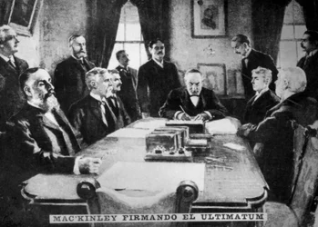 McKinley podepisuje ultimátum, 12. dubna 1898, c1910
