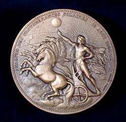 Medaile připomínající Pierre Janssen a Norman Lockyer, francouzští a angličtí astronomové, 1868