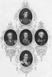 Medailonové portréty britských vojenských osobností z poloviny 19. století.