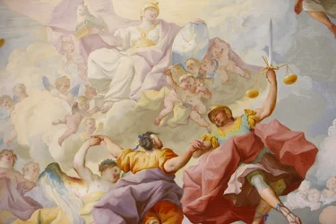 Freska knihovny opatství Melk: spravedlnost od Paula Trogera 1732, Melk, Rakousko