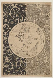 Merkur v dekorativním rámu s groteskami, ca. 1600-1630.