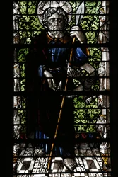 Katedrála v Metz. Okno z barevného skla od Thiebaut de Lixheim 1504. Apoštol, Metz, Francie