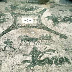 Mozaika, Vozíky tažené mulami s cestovateli, Cisarii. c1. století