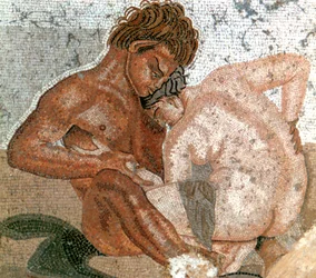 Mozaika satyra a nymfy, Faunův dům, Pompeje, Itálie