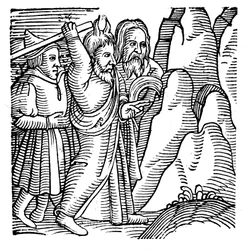 Mojžíš udeřil do skály v poušti a vytvořil vodu, 1557
