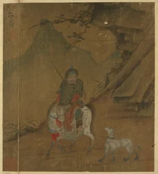 Lovec na koních vedoucí psa, dynastie Ming, 1368-1644.