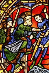 Národní muzeum francouzských památek. Katedrála Saint-Pierre. Vitráž. Odsouzení svatého Pavla, Paříž, Francie