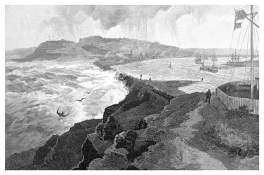 Newcastle, z Nobbys Head, New South Wales, Austrálie, 1886