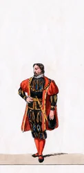Šlechtic, návrh kostýmů pro Shakespearovu hru, Jindřich VIII., 19. století