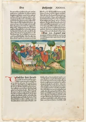 Obětování velikonočního beránka z německé bible vydané Antonem Kobergerem, Norimberk, 1483.