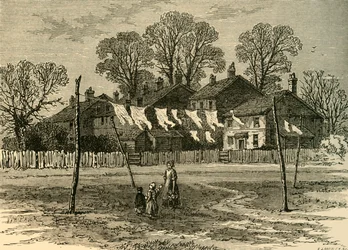 Old Cottages on Back Common, c1878.